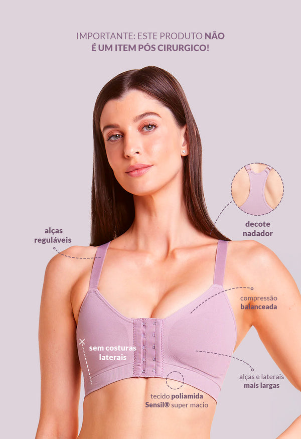 Sutiã Modelador Sustentação Nadador Abertura Frontal Valoriza Os Seios Lilac