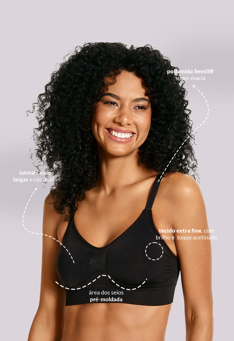 Sutiã Modelador Triangulo Cós Duplo Sem Bojo Valoriza Os Seios Black