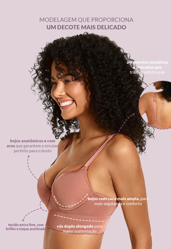 Sutiã Modelador Meia Taça Cós Duplo Com Bojo Valoriza Os Seios Bronzer