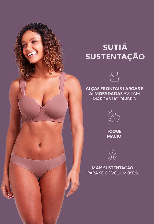 Sutiã Sustentação Com Bojo Sem Aro Boto