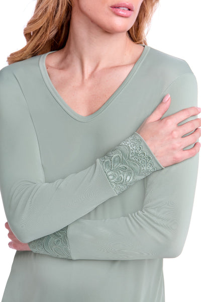 Pijama Manga Longa em Renda Dreams Fresh Mint